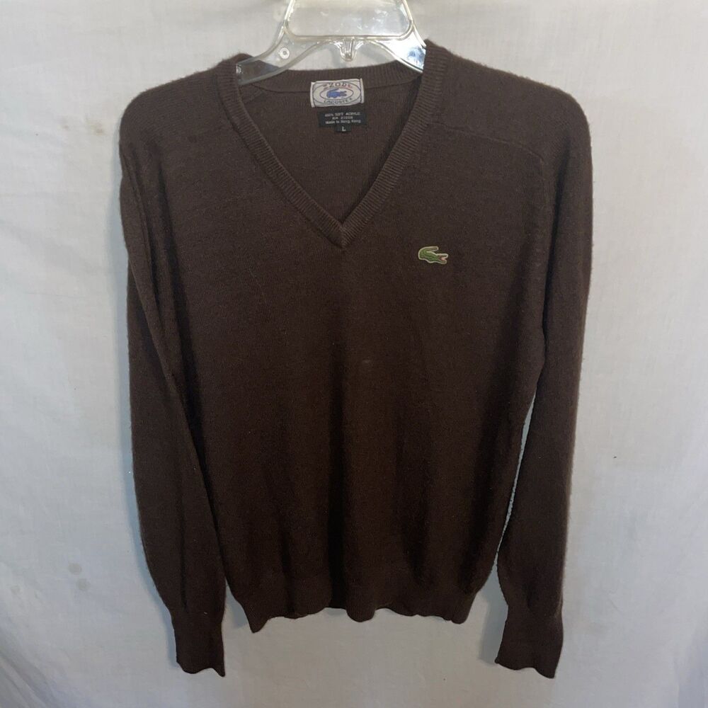 Izod-Lacoste Men’s Pullover Sweater Size Large Brown Acrylic Outdoors Comfort
